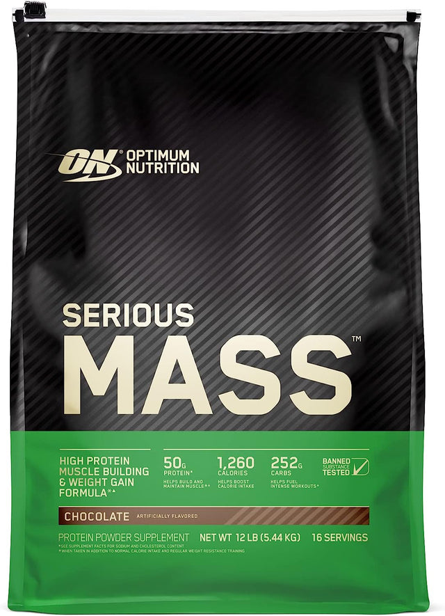 Optimum Nutrition Serious Mass Weight Gainer Protein Powder, Vitamin C, Zinc and Vitamin D for Immune Support, Chocolate, 12 Pound (Packaging May Vary)