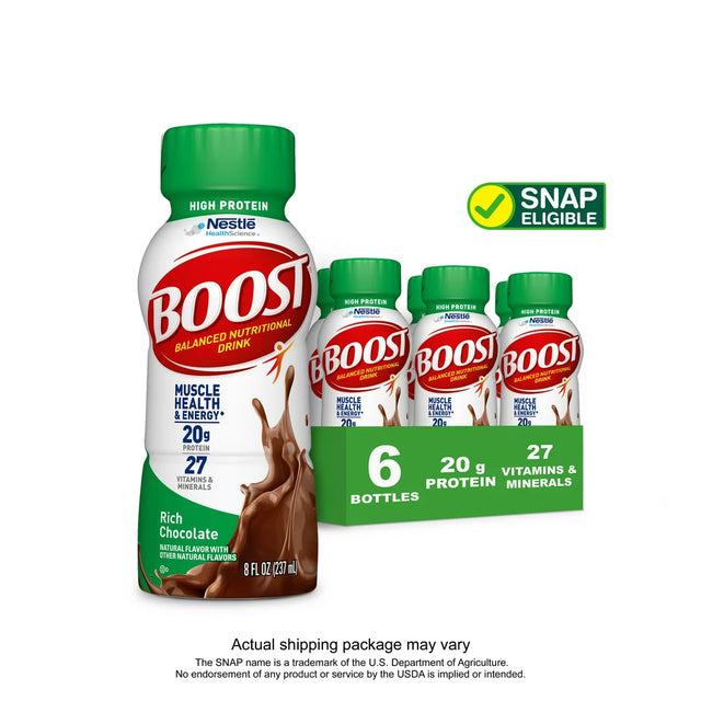 BOOST High Protein Nutritional Drink, Rich Chocolate, 20 G Protein , 6 - 8 Fl Oz Bottles