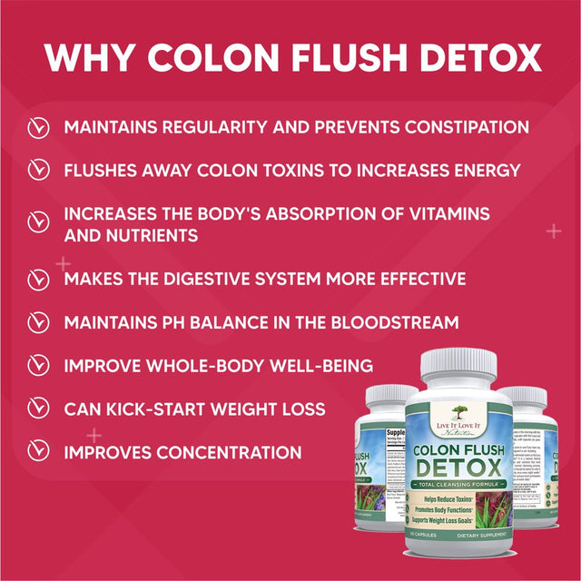 Colon Flush Detox (60 Caps) by Live It Love It, Colon Cleanse Capsules Probiotic Support Weight Loss