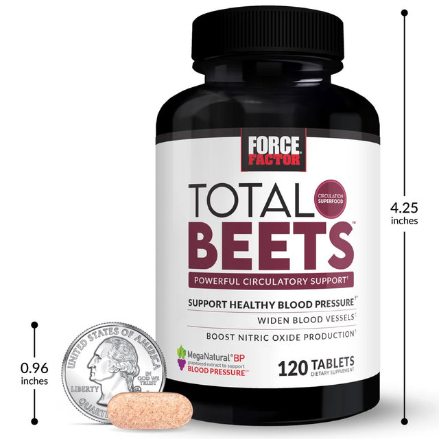 Force Factor Total Beets Blood Pressure Supplement with Beetroot, 120 Tablets