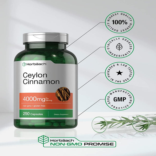 Ceylon Cinnamon 4000Mg | 250 Capsules | High Potency | by Horbaach