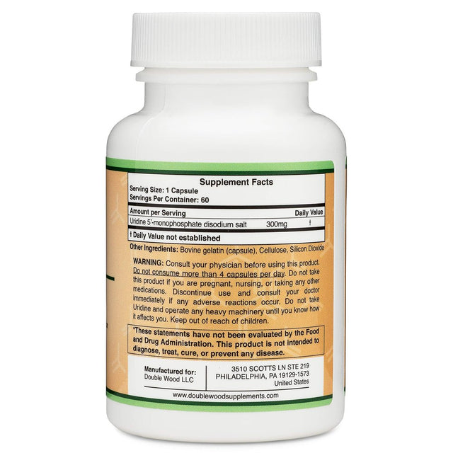 Uridine Monophosphate - Third Party Tested (Choline Enhancer, Beginner Nootropic) 300Mg, Made in USA by Double Wood Supplements (60 Capsules)