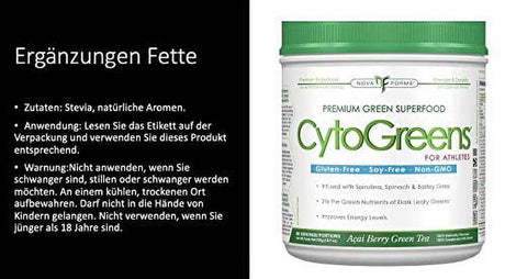 Cytogreens - Premium Green Superfood for Athletes Acai Berry Green Tea - 60 Serving