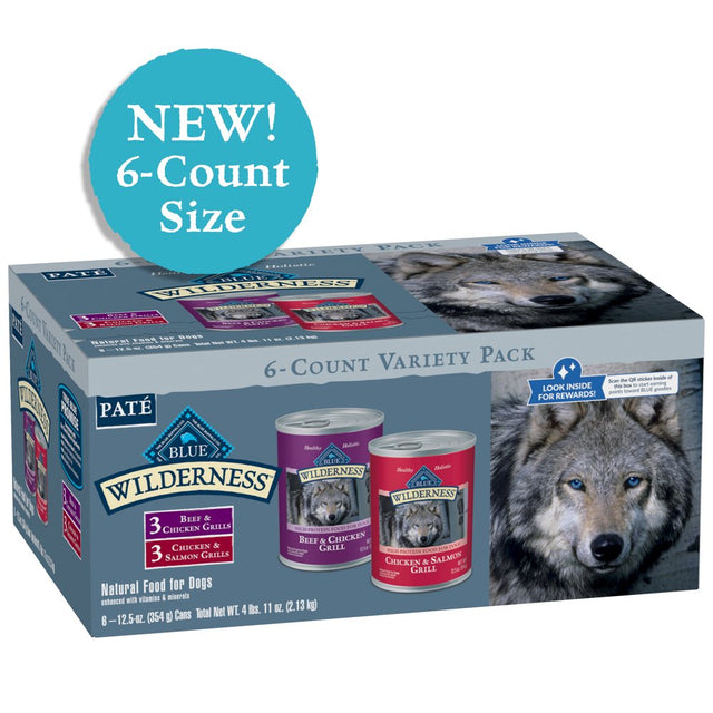 Blue Buffalo Wilderness High Protein Beef and Chicken & Salmon and Chicken Wet Dog Food Variety Pack for Adult Dogs, Grain-Free, 12.5 Oz. Cans (6 Pack)