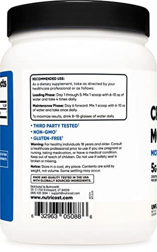 Nutricost Creatine Monohydrate Micronized Powder 500G, 5000Mg per Serv (5G) - Micronized Creatine Monohydrate, 100 Servings