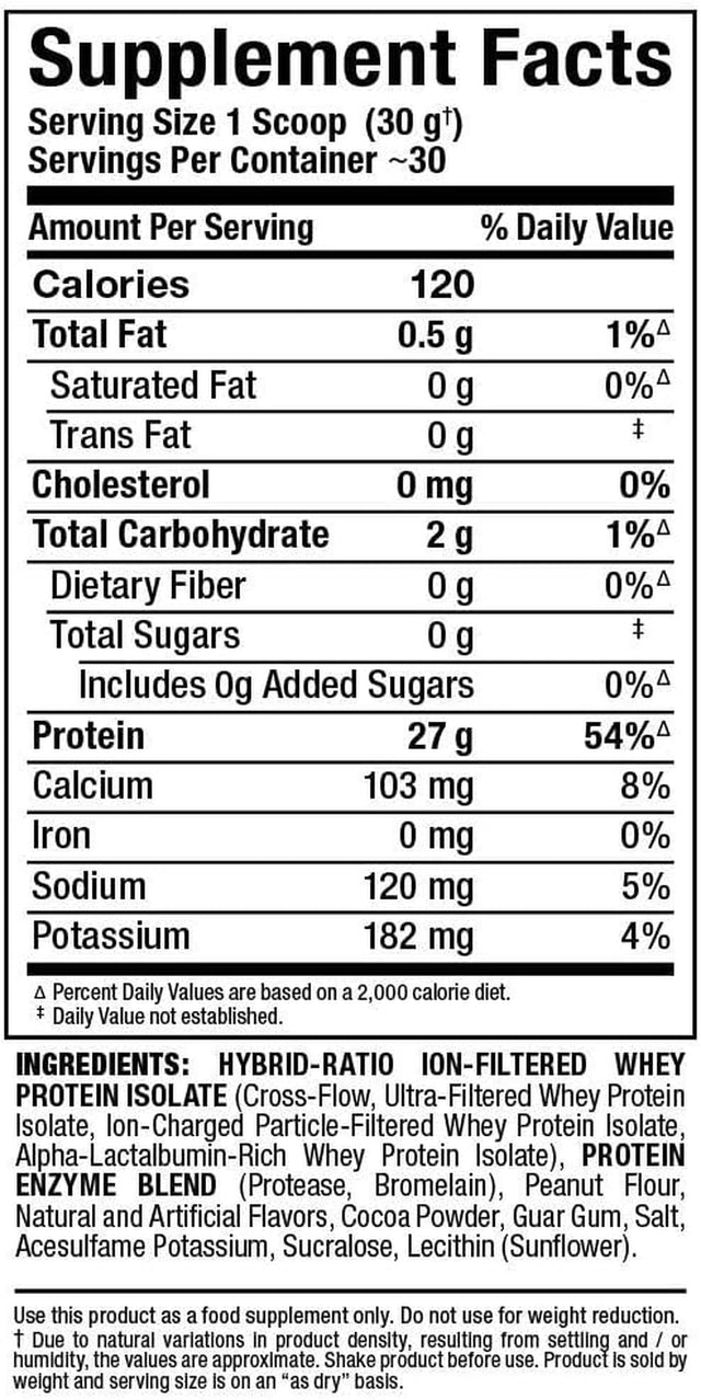 ALLMAX ISOFLEX Whey Protein Isolate, Chocolate Peanut Butter - 2 Lb - 27 Grams of Protein per Scoop - Zero Fat & Sugar - 99% Lactose Free - Gluten Free & Soy Free - Approx. 30 Servings