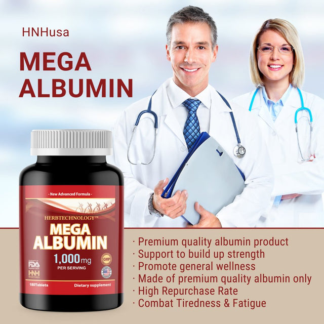 Hnhusa Mega Albumin Protein 1000Mg 180 Tablets Healthy Kidney Liver Function Overall Health Support Wellness Energy Life Balance Supplement