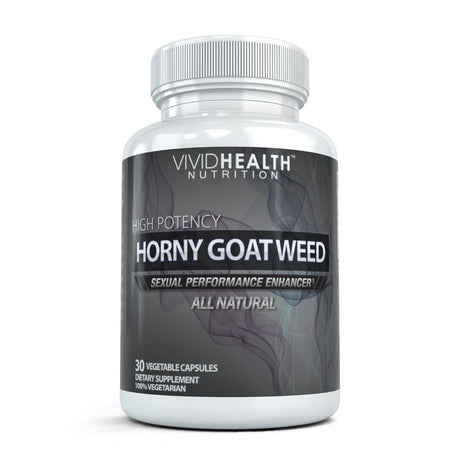 Horny Goat Weed: Highest Potency Performance & Libido Booster | Natural Vegan Supplement by Vivid Health Nutrition - 30 Capsules