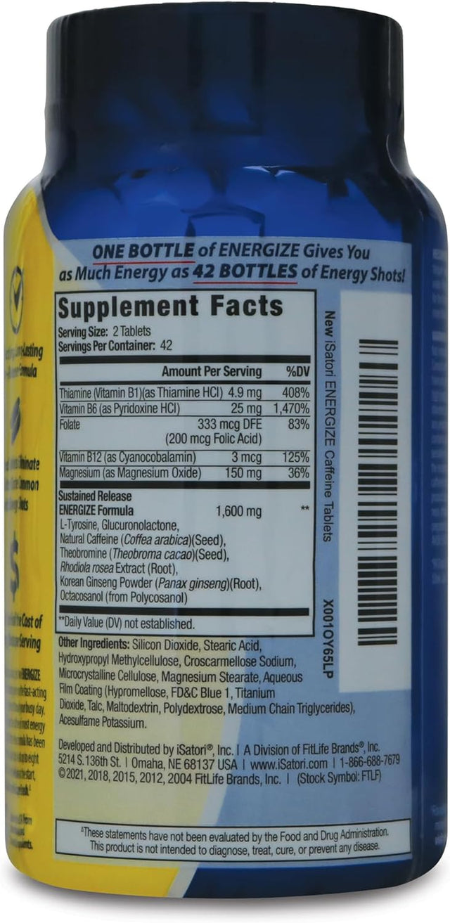 Energize Caffeine Pills, Fast Acting All Day Energy Pills & Natural Nootropics Support Supplement with Time Release Caffeine, Energy Support for Men and Women, No Jitters, No Crash (84 Tablets)