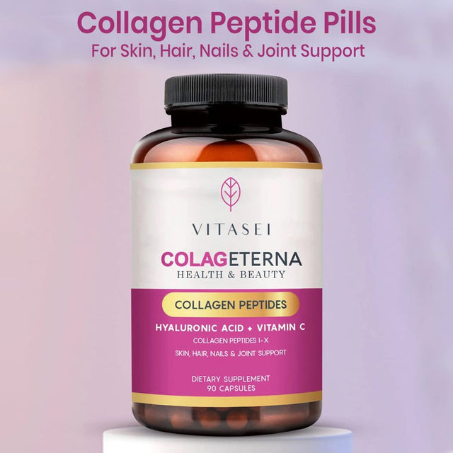 Vitasei Colageterna Collagen Peptides Capsules, Keto Pills Brain Booster Supplement W/Hyaluronic Acid, Vitamin C, Hydrolyzed Collagen Proteins for Healthy Skin, Gut Health & Joints, 90 Capsule (2Pack)