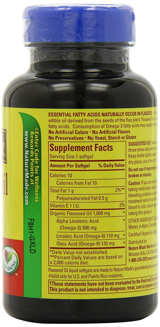 Nature Made Flaxseed Oil 1000 Mg Softgels 100 Each