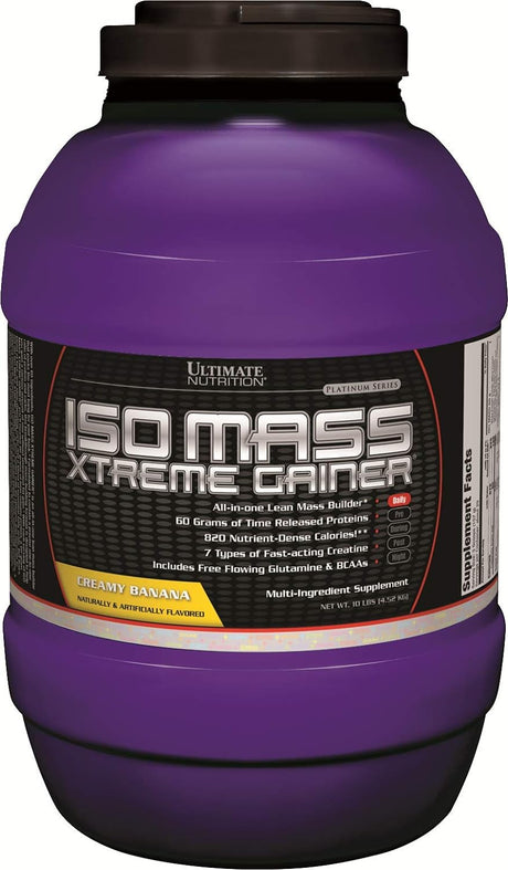 Ultimate Nutrition ISO Mass Xtreme Gainer, Isolate Protein Powder with Creatine - Weight Gain Serious Lean Muscle Mass with 60 Grams of Protein, Banana, 30 Servings