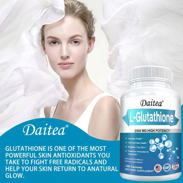 Daitea Premium Glutathione Supplement, Reduced Glutathione 2500 Mg, Antioxidant, Hair & Nail Support, Liver Detox