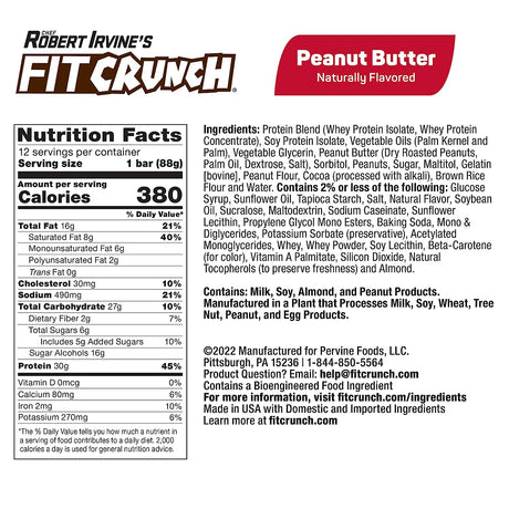 FITCRUNCH Full Size Protein Bars, Designed by Robert Irvine, 6-Layer Baked Bar, 6G of Sugar, Gluten Free & Soft Cake Core (Peanut Butter)