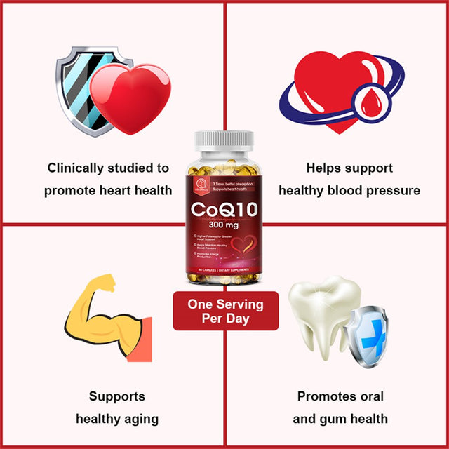 Bbeeaauu Natural Coenzyme Q10 Antioxidant Supplement 300Mg for Heart, Brain, Immunity & Liver Support - 120 Capsules