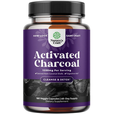 Cleanse and Detox Activated Charcoal Capsules Purifying Detox Pills 180 Capsules