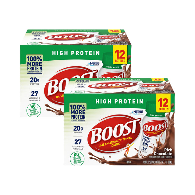 Boost High Protein Complete Nutritional Drink, Rich Chocolate, 8 Oz, 12-CT (2 Pack)