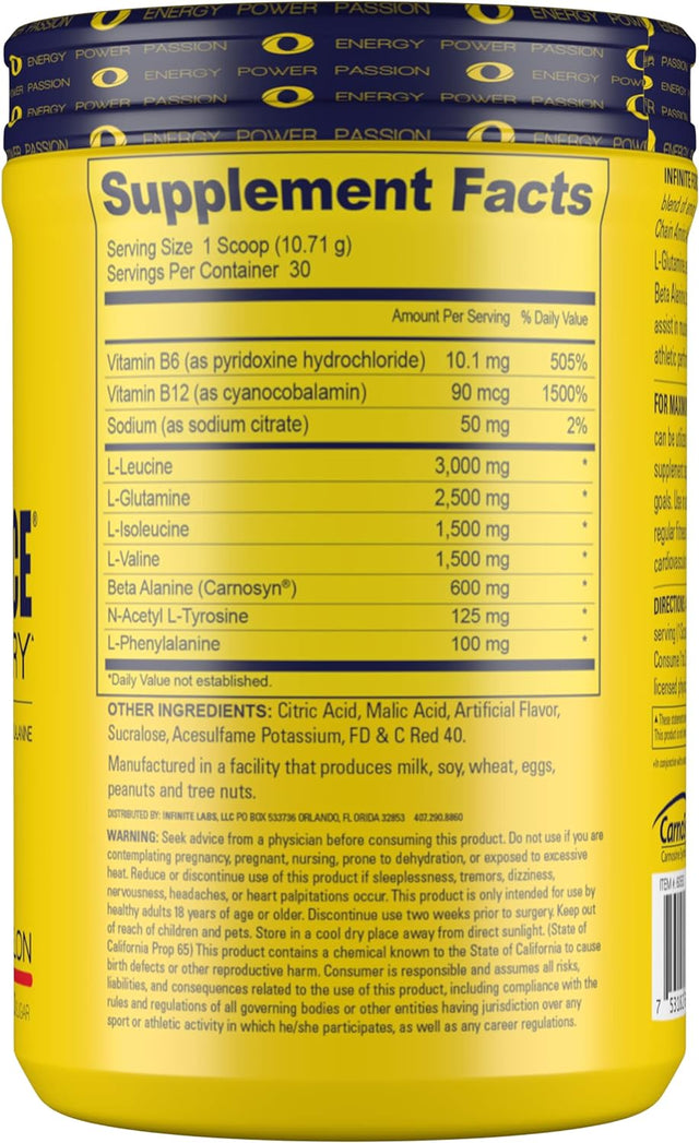 Infinite Labs Infinite Force BCAA High Performance Amino Recovery, 6Gms of BCAAS Amino Acids Supplement, Watermelon Flavor, Caffeine Free, Electrolyte Amino Acid Powder for Hydration