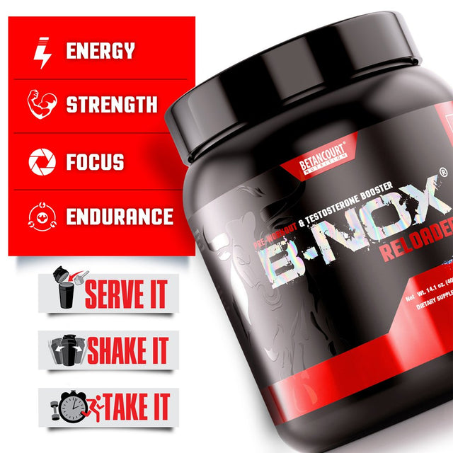 B-Nox Reloaded - Blue Raspberry, Enhanced Pre-Workout & Testosterone Enhancer, Powder Supplement, Betancourt (14.1 / 20 Servings)