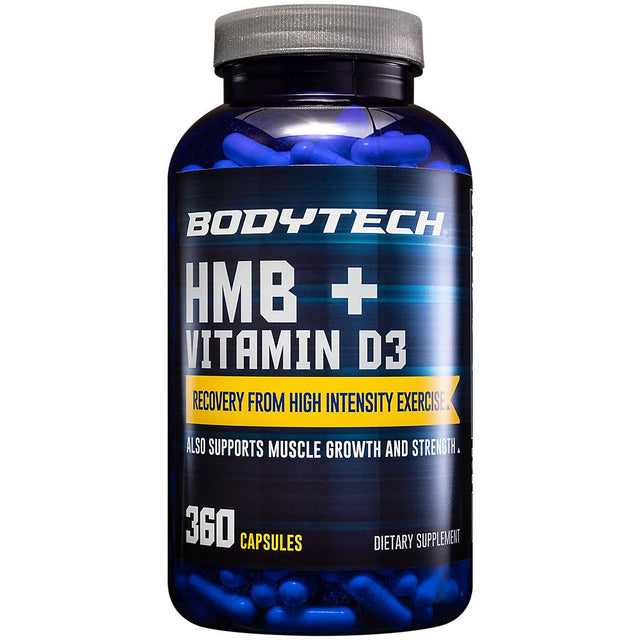 Bodytech HMB + Vitamin D3 - Supports Muscle Growth and Strength (360 Vegetable Capsules)