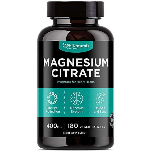 Magnesium Citrate Powder Capsules 400Mg Â€“ [180 Count] Pure Non-Gmo Supplements Â€“ Natural Sleep Calm Relax - Made in the USA