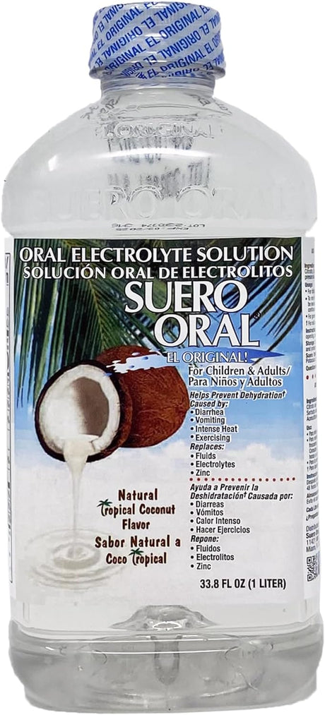 Suero Oral Electrolyte Solution for Children & Adults, Rehydrates, Restores Minerals and Nutrients, Coconut Flavor (33.8 Fl Oz/Pack of 1)