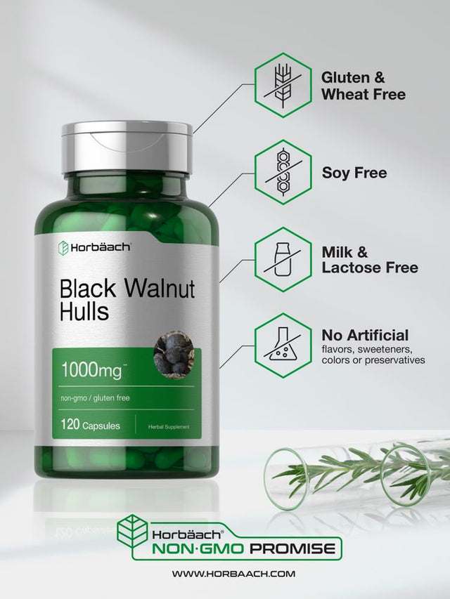 Black Walnut Hulls | 1000 Mg | 120 Capsules | by Horbaach