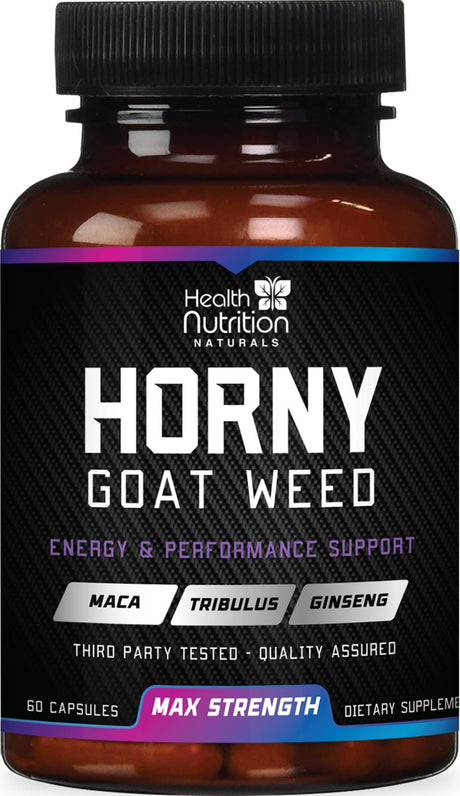 Extra Strength Horny Goat Extract for Men & Women - 1590Mg 3X Strength, Performance, Energy, Stamina with Maca, Saw Palmetto, Ginseng, L-Arginine & Tongkat Hornygoatweed Supplement - 120 Capsules