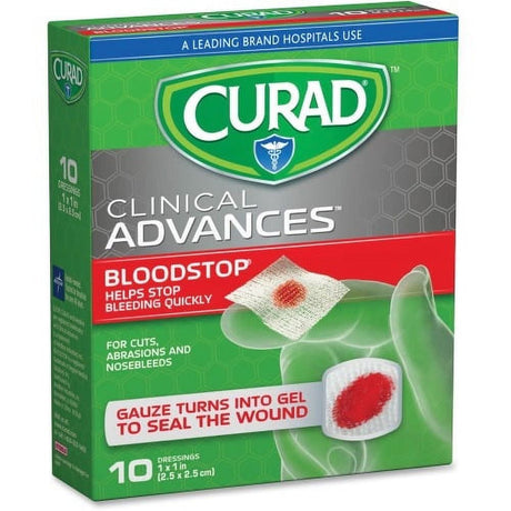 Curad Blood Stop Gauze Packets 1" X 1" - 10/Box - 10 per Box - White