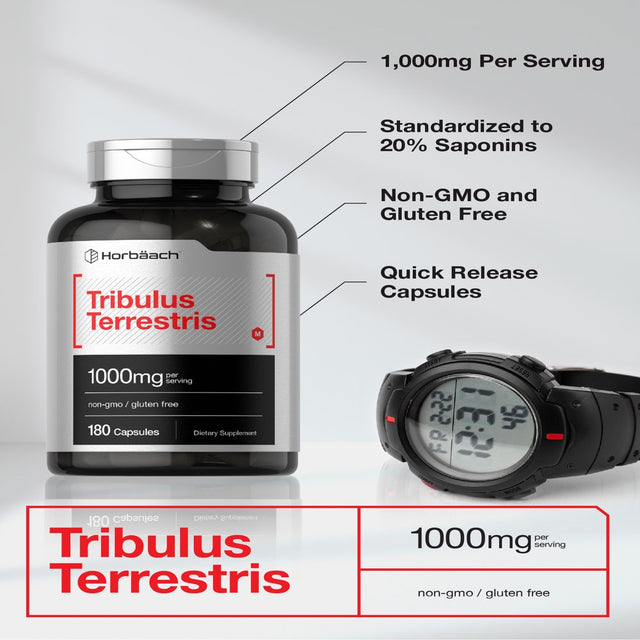 Tribulus Terrestris for Men and Women | 1000Mg | 180 Capsules | by Horbaach