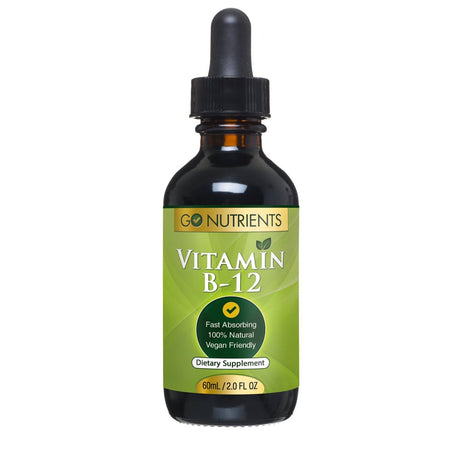 Go Nutrients Vitamin B12 Sublingual Liquid Drops Supplement with Raspberry, Vegan-Friendly - 2 Oz