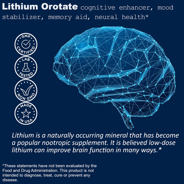 Lifelink'S Monolith (Lithium Orotate) | 135 Mg X 100 Tablets | Cognition and Mood Enhancement | Gluten Free & Non-Gmo | Made in the USA