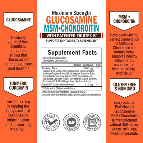 Bioschwartz Glucosamine MSM + Chondroitin with Turmeric Curcumin | Daily Relief & Healthy Inflammatory Response | 90 Ct