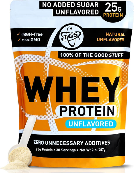 TGS 100% Whey Protein Powder Unflavored, Unsweetened, Keto Friendly - 2Lb - All Natural, Low Carb, Low Calorie, Soy Free, Gluten Free, Made in USA