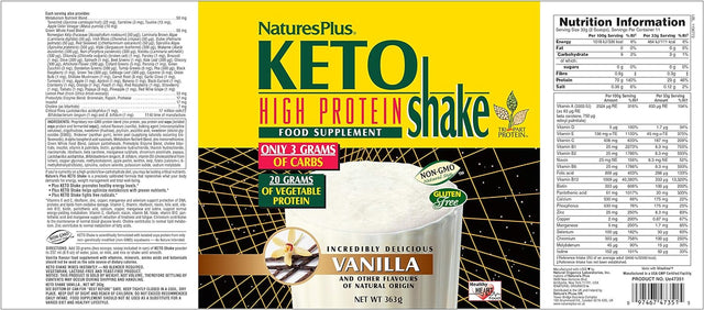 Naturesplus Ketoslim Vanilla Shake - .80 Lbs, Vegetarian Protein Powder - Low Carb Plant-Based Meal Replacement - for Keto, Low Glycemic & Diabetic Lifestyles - Gluten-Free - 11 Servings