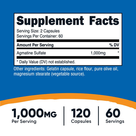 Nutricost Agmatine Sulfate 1000Mg, 120 Capsules (500Mg per Capsule) Supplement