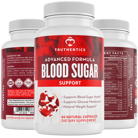 Truthentics Blood Sugar Support Formula - Supports Healthy Blood Sugar Levels, Glucose Metabolism, Heart Health Supplement - 60 Capsules