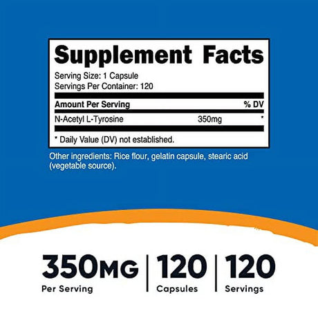 Nutricost N-Acetyl L-Tyrosine (NALT) 350Mg, 120 Capsules - Gluten Free, Non-Gmo