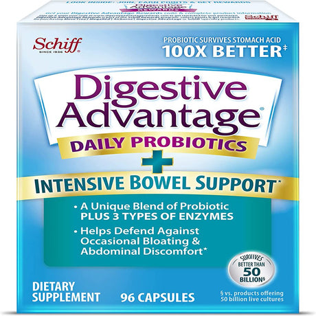 Digestive Advantage IBS Probiotics for Digestive Health & Intensive Bowel Support, for Women & Men with Digestive Enzymes, Support for Occasional Bloating & Gut Health, 96Ct Capsules