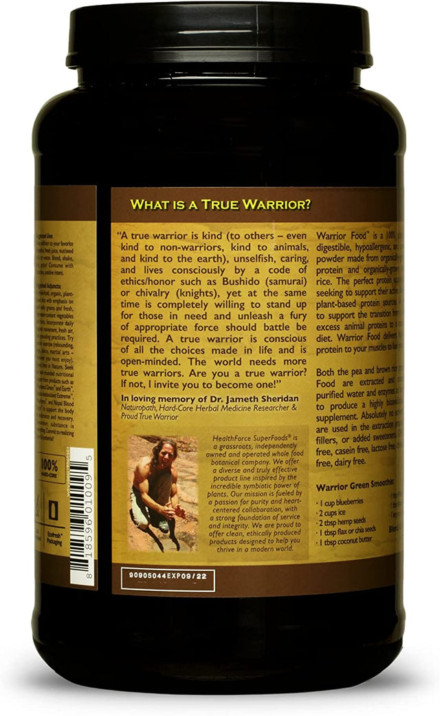 Healthforce Superfoods Warrior Food - 1000 Grams, Vanilla Flavor - All Natural Plant Based Protein Powder - Organic, Non GMO, Vegan, Gluten Free - 50 Servings