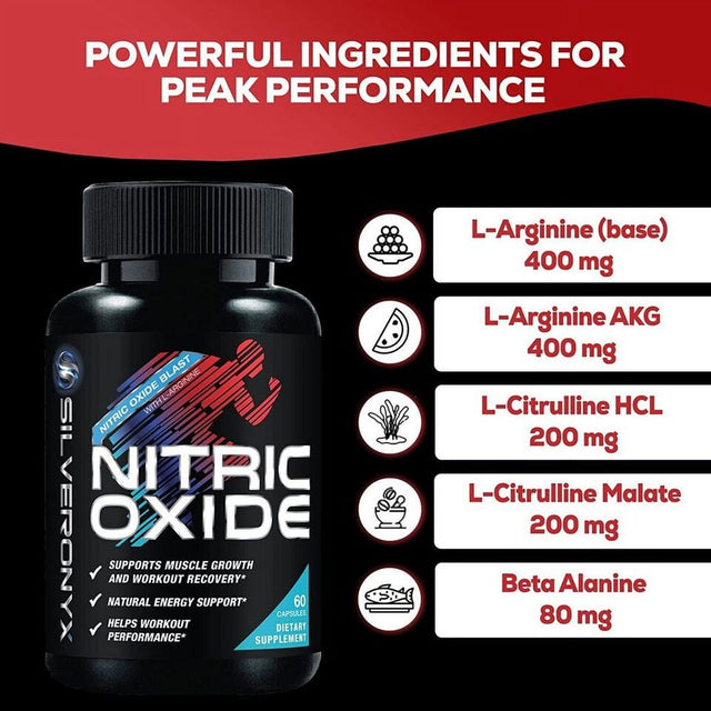 Nitric Oxide Booster Supplement L-Arginine 1300Mg Workout Muscle Pump 60 Capsules