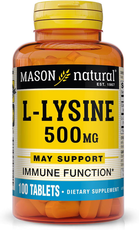 MASON NATURAL L-Lysine 500 Mg with Calcium - Improved Immune Function, Enhanced Nutrient Absorption, Essential Amino Acid, 100 Tablets