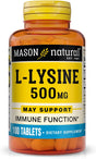 MASON NATURAL L-Lysine 500 Mg with Calcium - Improved Immune Function, Enhanced Nutrient Absorption, Essential Amino Acid, 100 Tablets