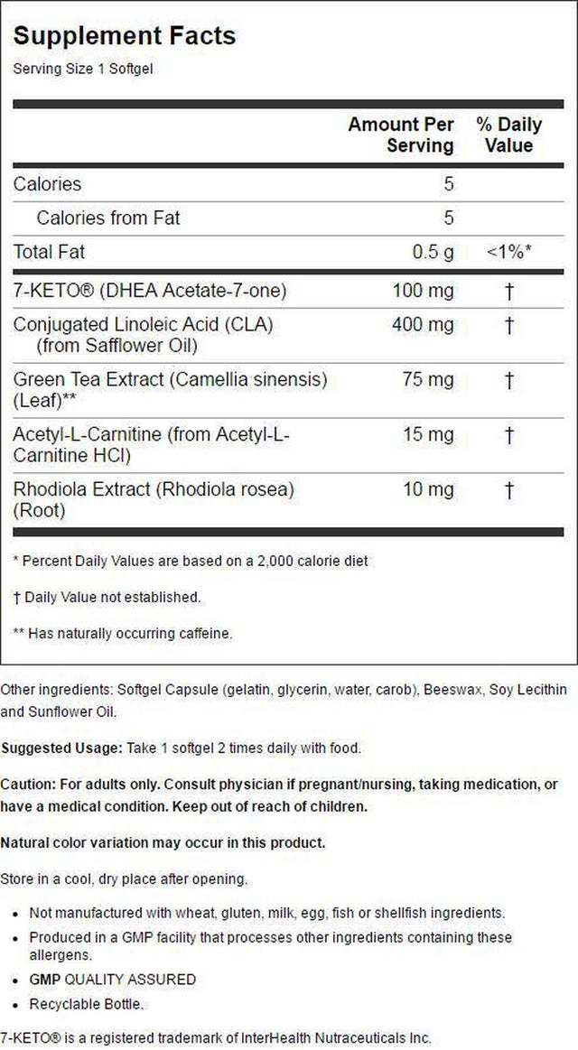 NOW Supplements, 7-Keto Leangels 100 Mg with CLA, Green Tea Extract, Acetyl-L-Carnitine and Rhodiola Extract, 120 Softgels