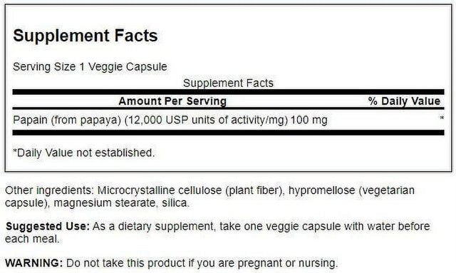 Swanson Papain Papaya Enzyme 100 Mg 90 Veggie Capsules