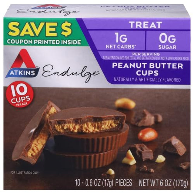 Atkins Peanut Butter Cups Snack Food Bars, 1.4 Ounce, 5 Packs, 0G Sugar, 160 Calories, 2G Net Carbs, Naturally & Artificially Flavored