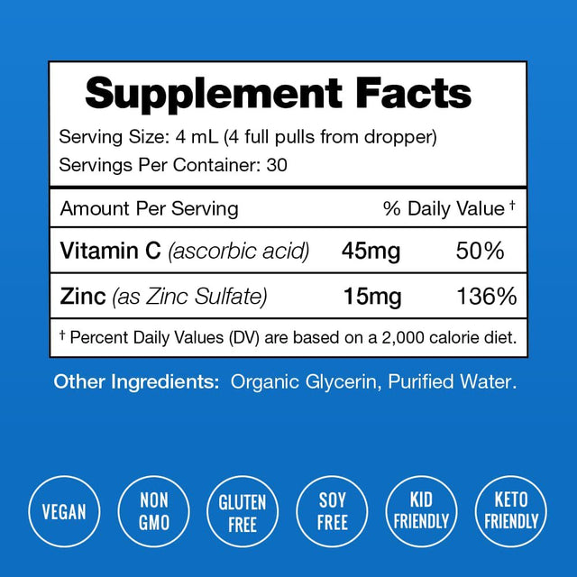 Nutrachamps Liquid Zinc for Kids & Adults | Vegan, Organic Pure Ionic Zinc Drops Enhanced with Vitamin C | Elemental Zinc Supplements for Immune Support | Sugar-Free Organic Zinc Liquid 4 Oz