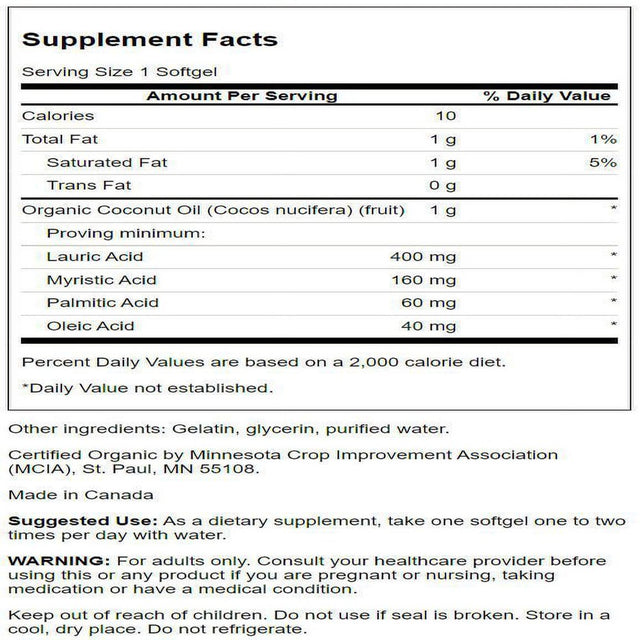 Swanson Coconut Oil Made with Certified Organic Coconut Oil 1,000 Mg 60 Softgels