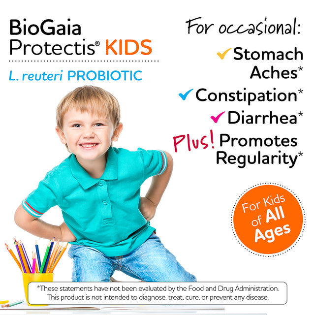 Biogaia Protectis Kids Chewable Tablets for Toddlers, Kids, and Teens Occasional Stomach Pain, Constipation, Diarrhea, and Regularity, 30 Tablets, 1 Pack