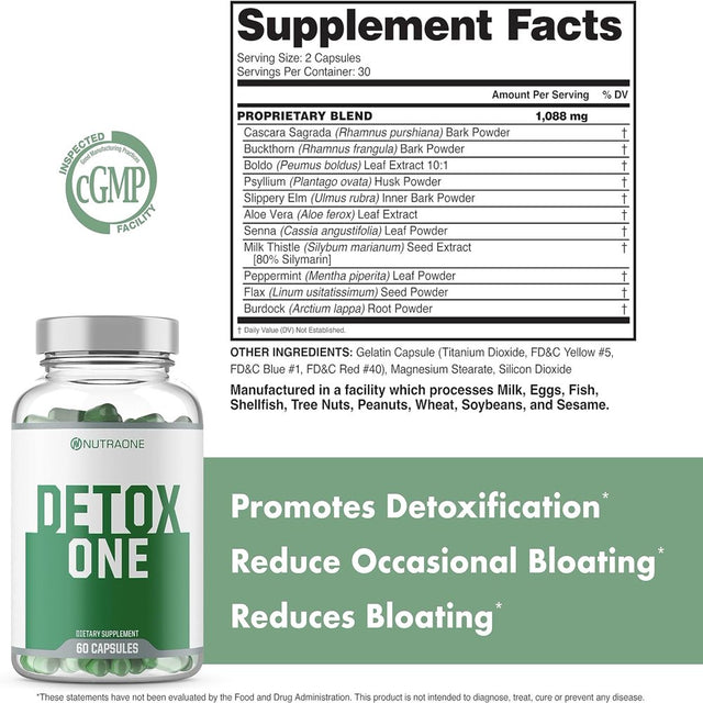 Detoxone ?Colon Cleanser & Detox for Weight Loss? by Nutraone | ?30? Day Extra Strength Detox Cleanse for Constipation Relief?* |? Flush Toxins, Boost Energy? & Improves Nutrient A